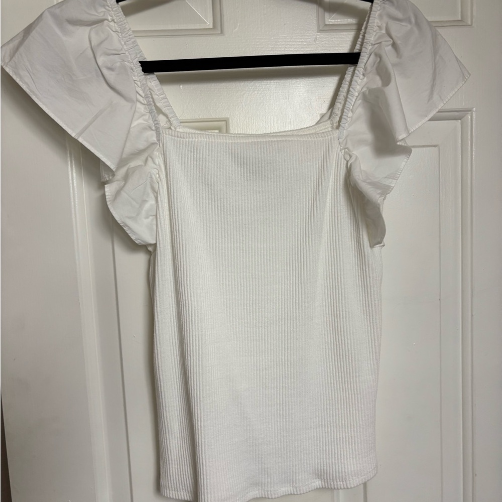 A New Day Elegant White Flutter Sleeve Top